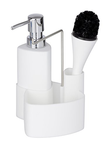 Wenko 3620125100 Spül-Set Empire Weiß - Spülmittelspender, Spülbürste, Handtuchhalter, Fassungsvermögen 0.25 L, Soft-Touch Keramik, 11 x 19 x 12.5 cm, Weiß