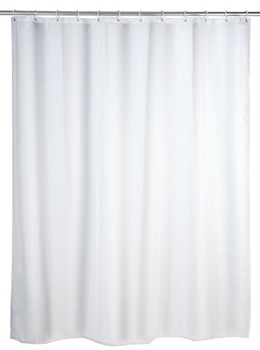 Wenko Anti-Schimmel Duschvorhang Weiß, Textil-Vorhang mit Antischimmel Effekt fürs Badezimmer, waschbar, wasserabweisend, mit Ringen zur Befestigung an der Duschstange, 180 x 200 cm