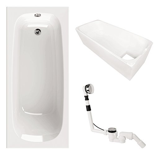 Acryl-Badewanne | Set | Badewanne | Wannenträger und Excenter Ab- und Überlaufgarnitur | 180 x 80 cm | Weiß