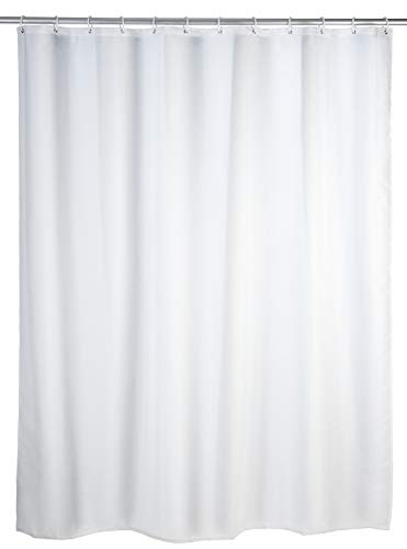 Wenko Duschvorhang Uni weiß, Textil-Vorhang fürs Badezimmer, mit Ringen zur Befestigung an der Duschstange, waschbar, wasserabweisend, 120 x 200 cm