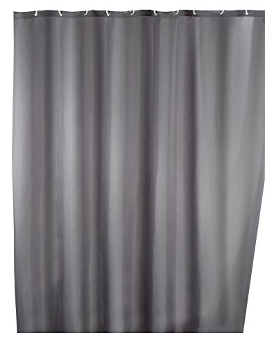Wenko Anti-Schimmel Duschvorhang Grau, Textil-Vorhang mit Antischimmel Effekt fürs Badezimmer, waschbar, wasserabweisend, mit Ringen zur Befestigung an der Duschstange, 180 x 200 cm