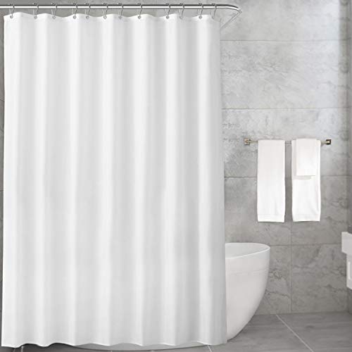 Carttiya Duschvorhang Textil, Anti-Schimmel, Wasserdichter, Waschbar Stoff Polyester Badewanne Vorhang, mit 12 Duschvorhängeringen, 180x200cm, Weiß