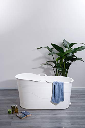 Schwänlein® Mobile Badewanne für Erwachsene XL, Ideal für das kleines Badezimmer, 123 * 51 * 63cm, Stylisch und Stimmungsvoll (Weiß)