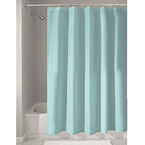 iDesign Duschvorhang aus Stoff, waschbarer Badewannenvorhang aus Polyester in der Größe 180,0 cm x 200,0 cm, wasserdichter Vorhang mit verstärktem Saum, türkis
