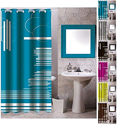 MSV Anti-Schimmel Textil Duschvorhang - Anti-Bakteriell mit 12 Duschvorhangringen - Polyester, „Graphics“ Blau, 180x200cm